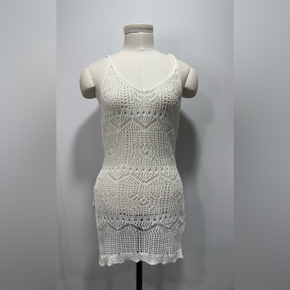 White Crochet Sleeveless Dress /  coverup